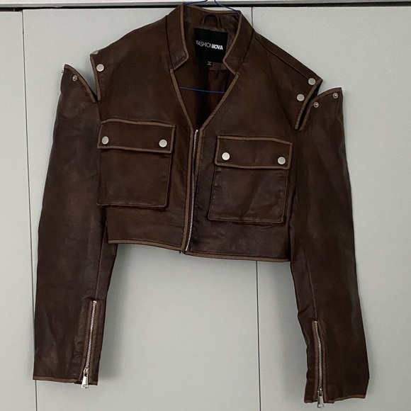 Fashion Nova Jackets & Blazers - Fashion Nova Dark Brown vegan Leather Jacket medium